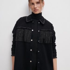 Zara Shiny Fringe Denim Jacket